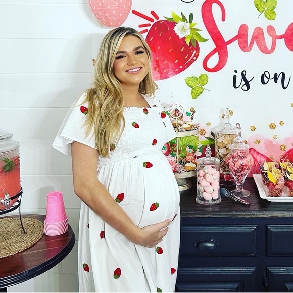 Strawberry midi smocked flutter sleeve Dress xs - Picture 13 of 14